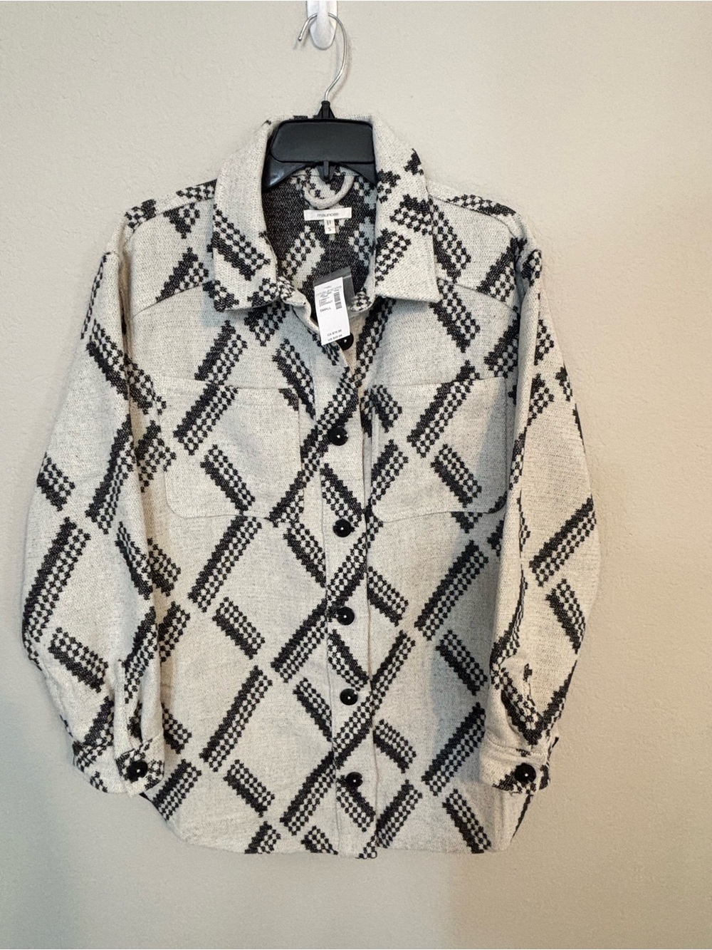 NWT - Maurice’s Woven Black & Cream Geometric Shacket - S